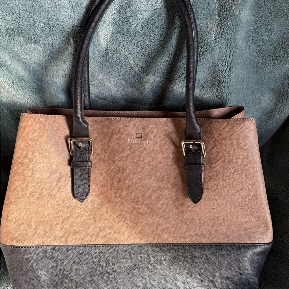 Kate Spade Tan and Black Tote Bag with Structured Design
